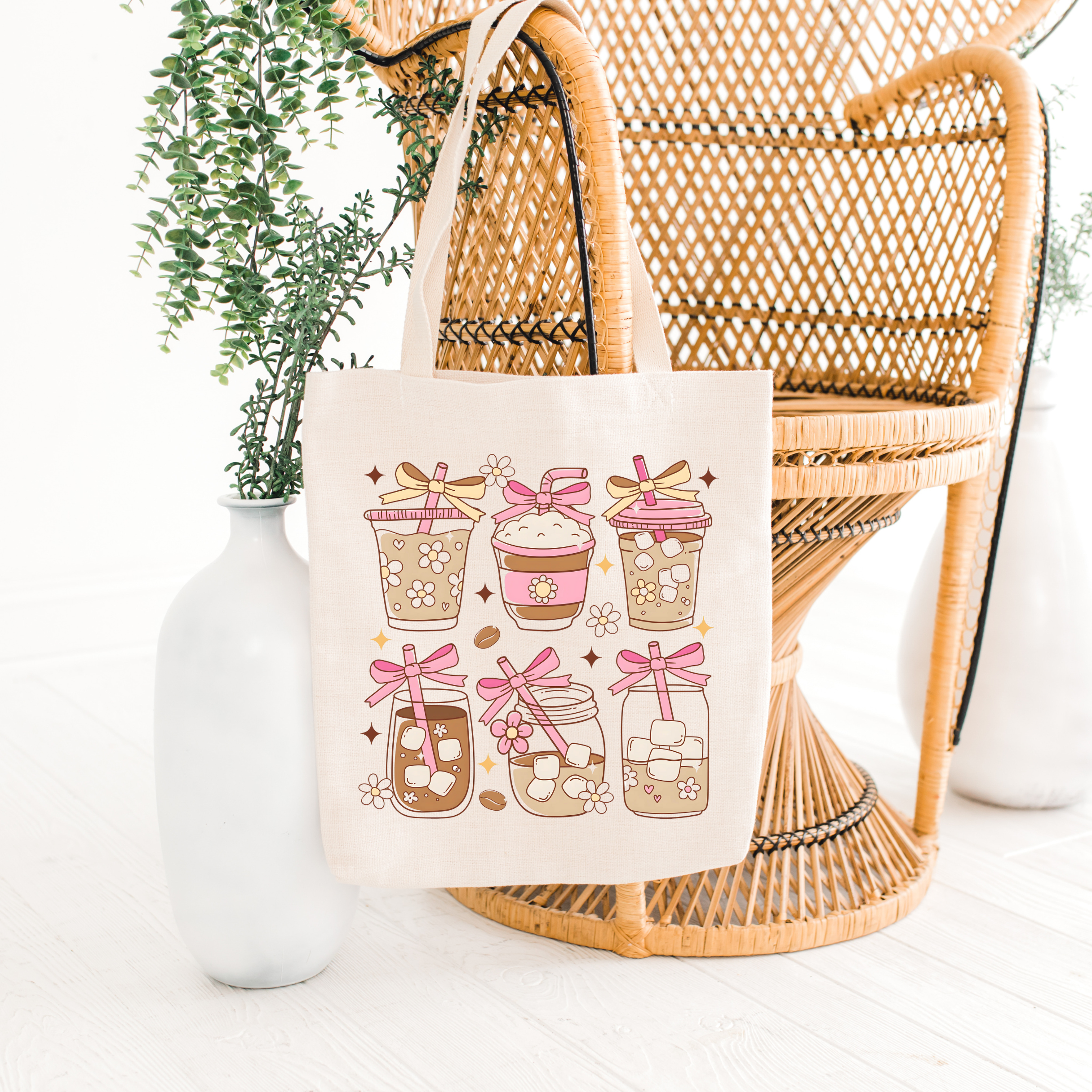 Ice Coffee Preppy Coquette Eco-Friendly Canvas Tote