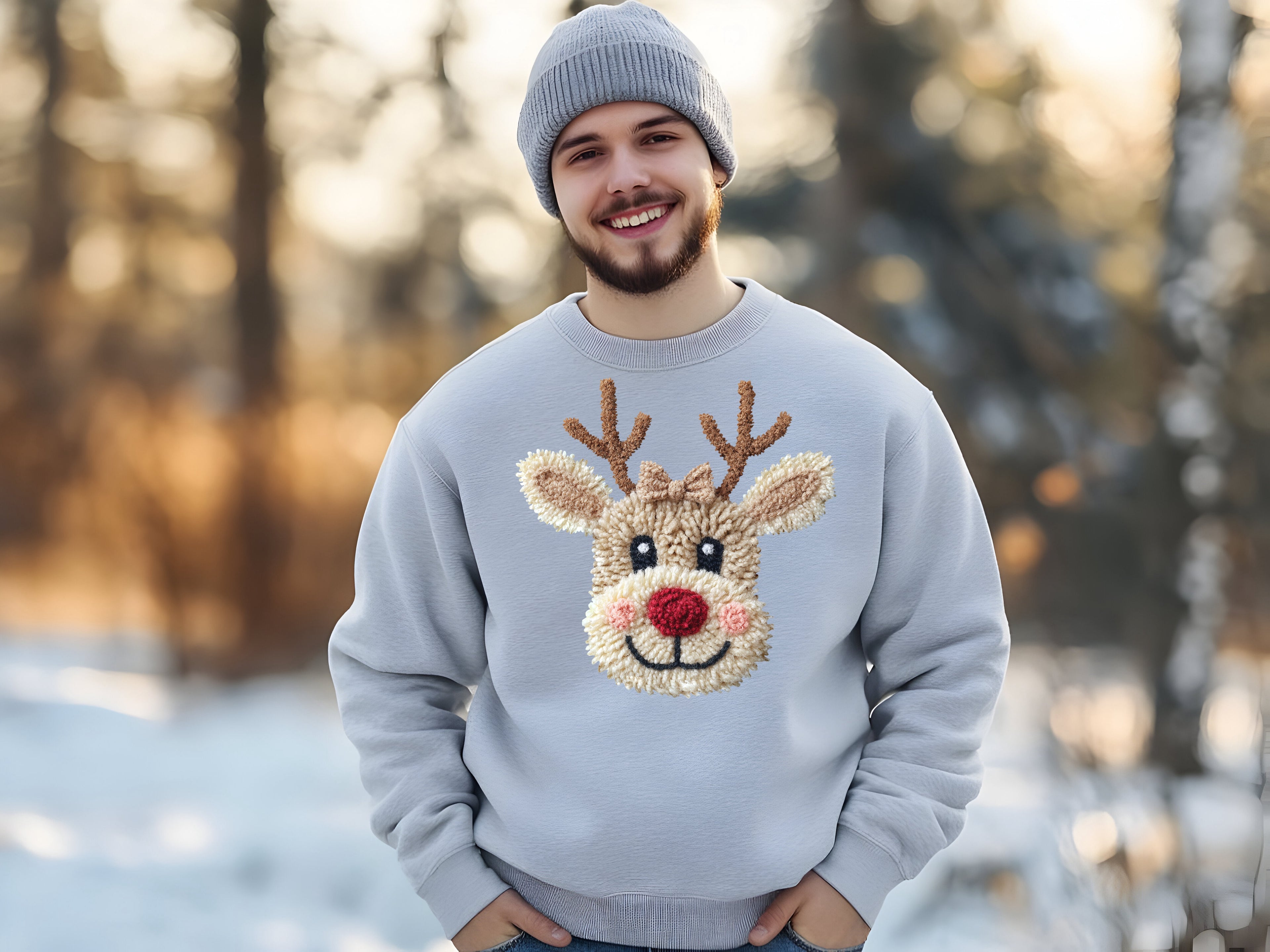 Patchwork Yarn Crochet Reindeer Sweatshirt