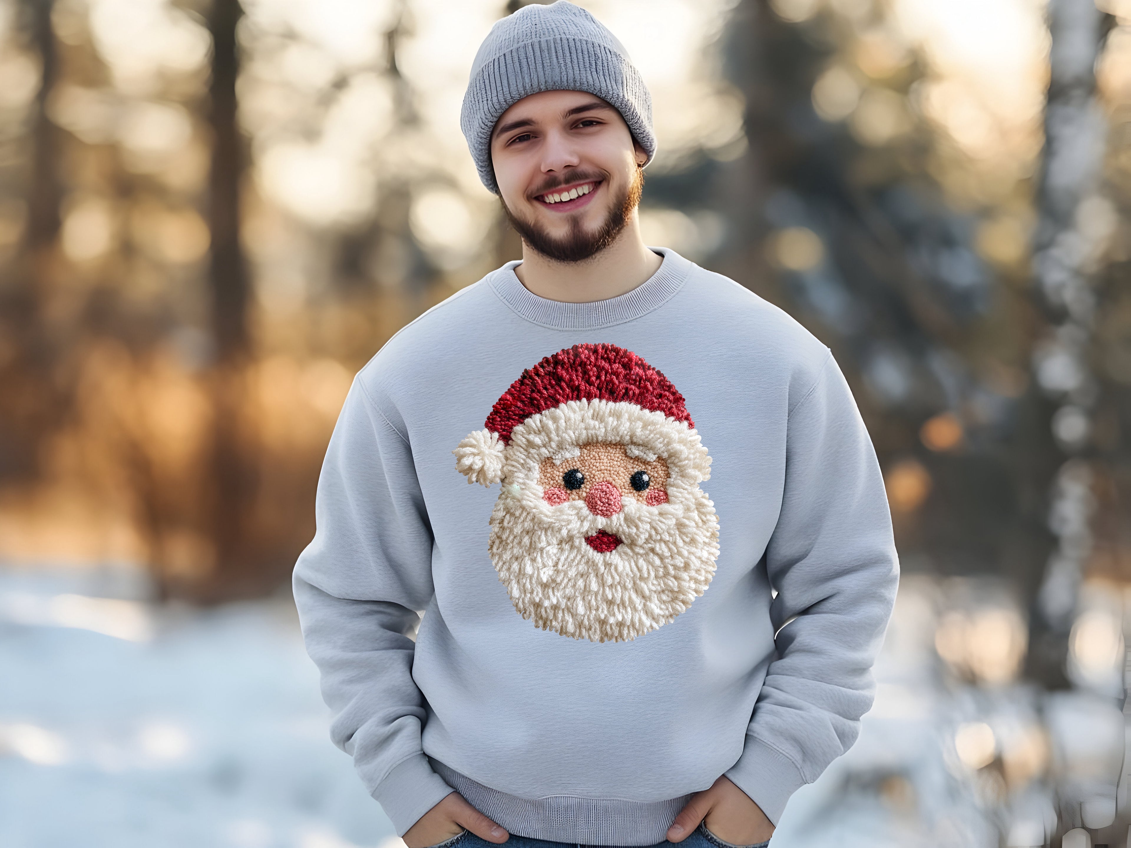 Patchwork Yarn Crochet Santa Face Sweatshirt