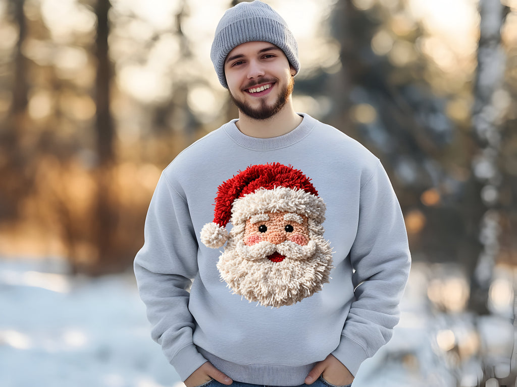 Festive Punch Needle Vibe Santa Face Sweatshirt