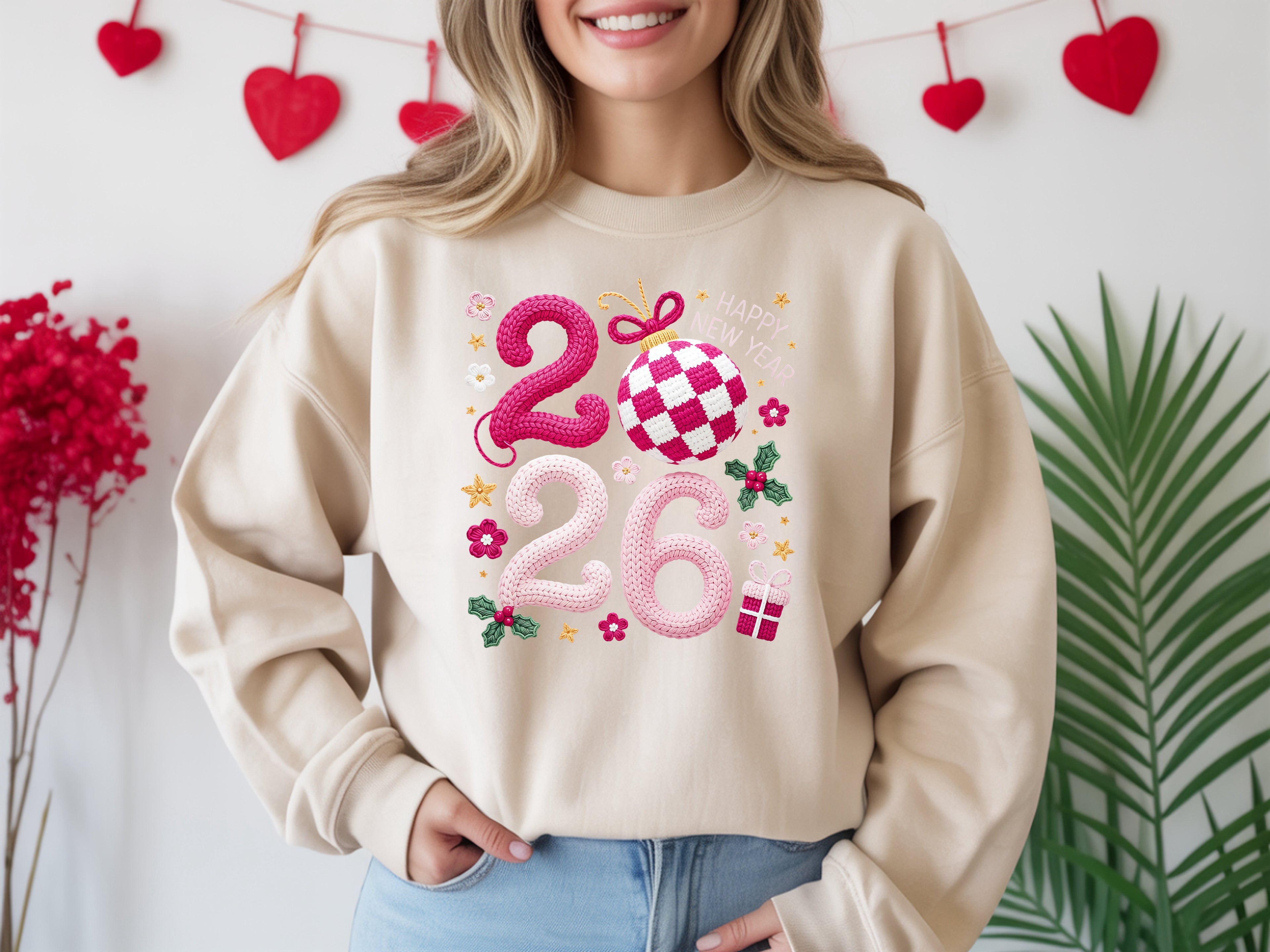 2026  Faux Yarn Happy New Year Sweatshirt