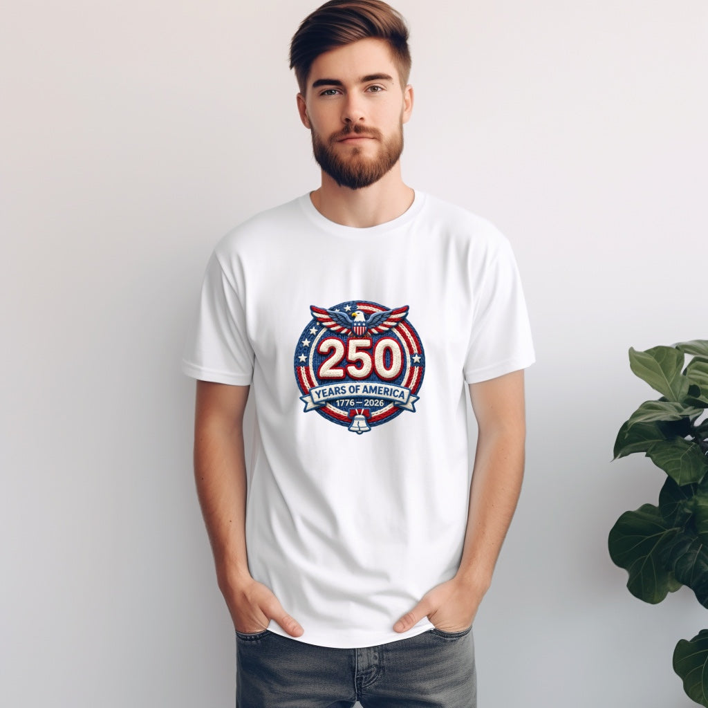 250 Years Faux Yarn T-Shirt – Patriotic Graphic Tee