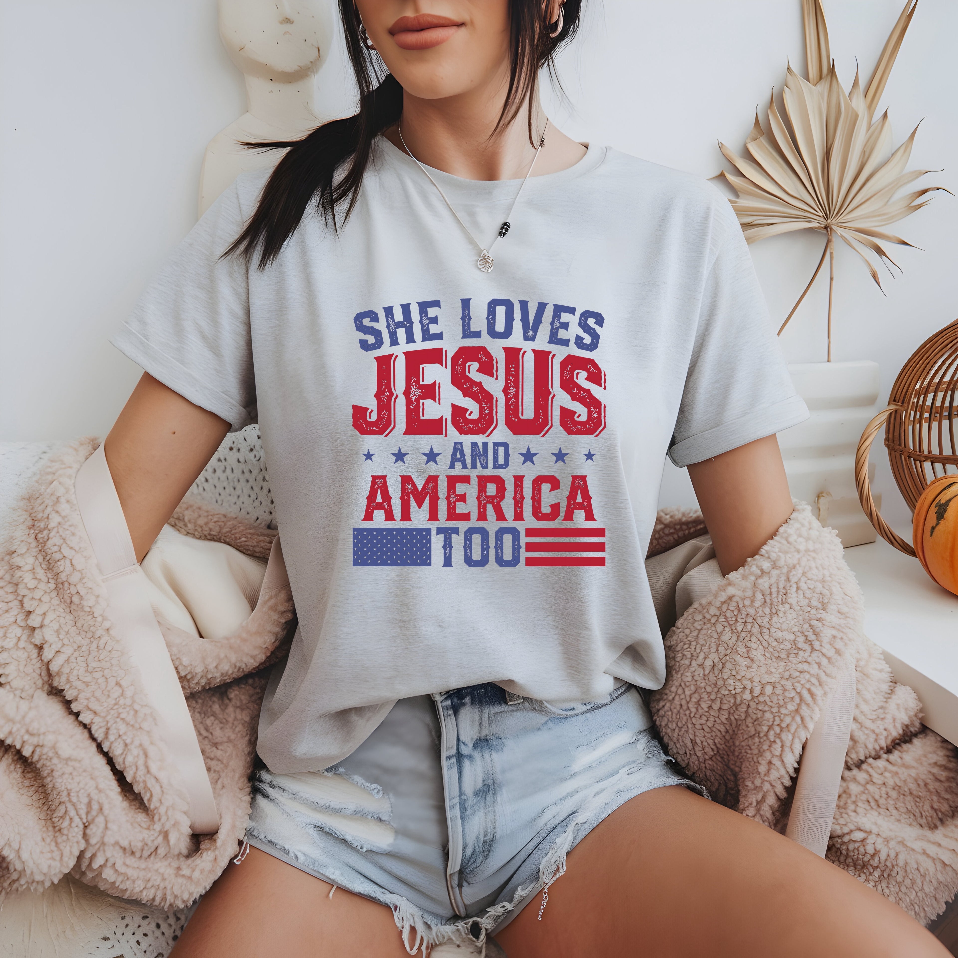 Show Off Your Faith & Patriotism: She Loves Jesus and America Too T-Shirt