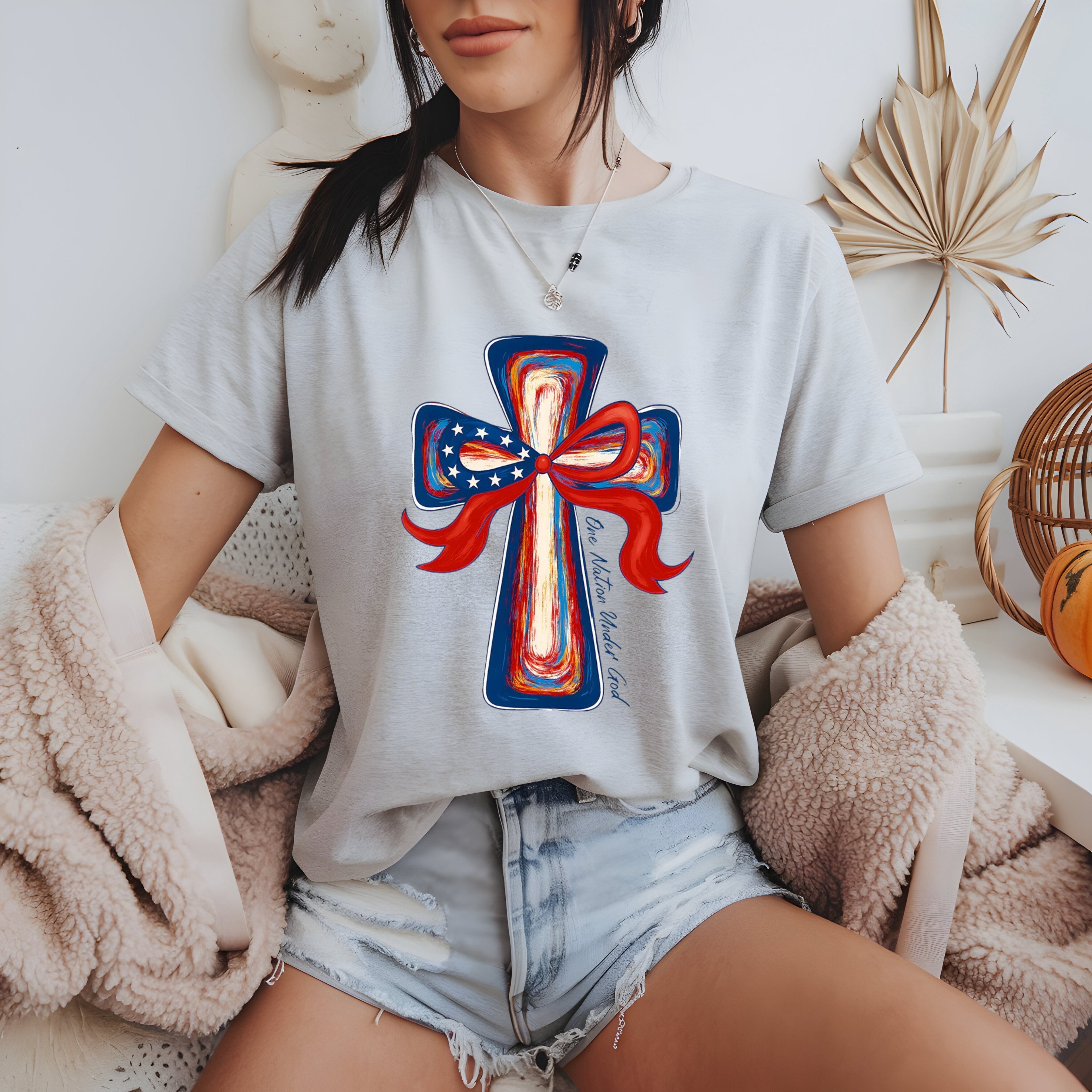 One Nation Under God | Painted Cross & Ribbon T-Shirt