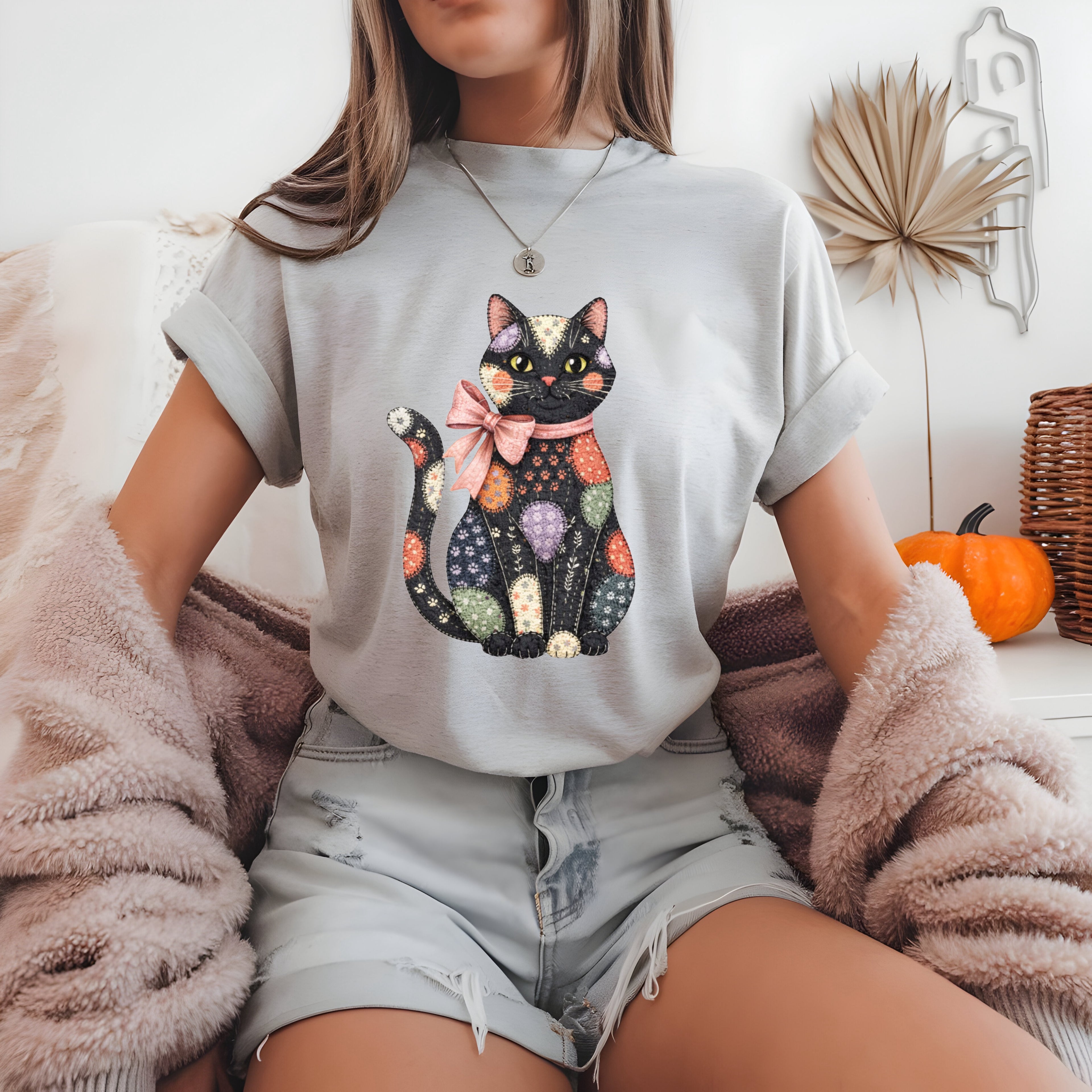 Faux Patchwork Cat T-Shirt