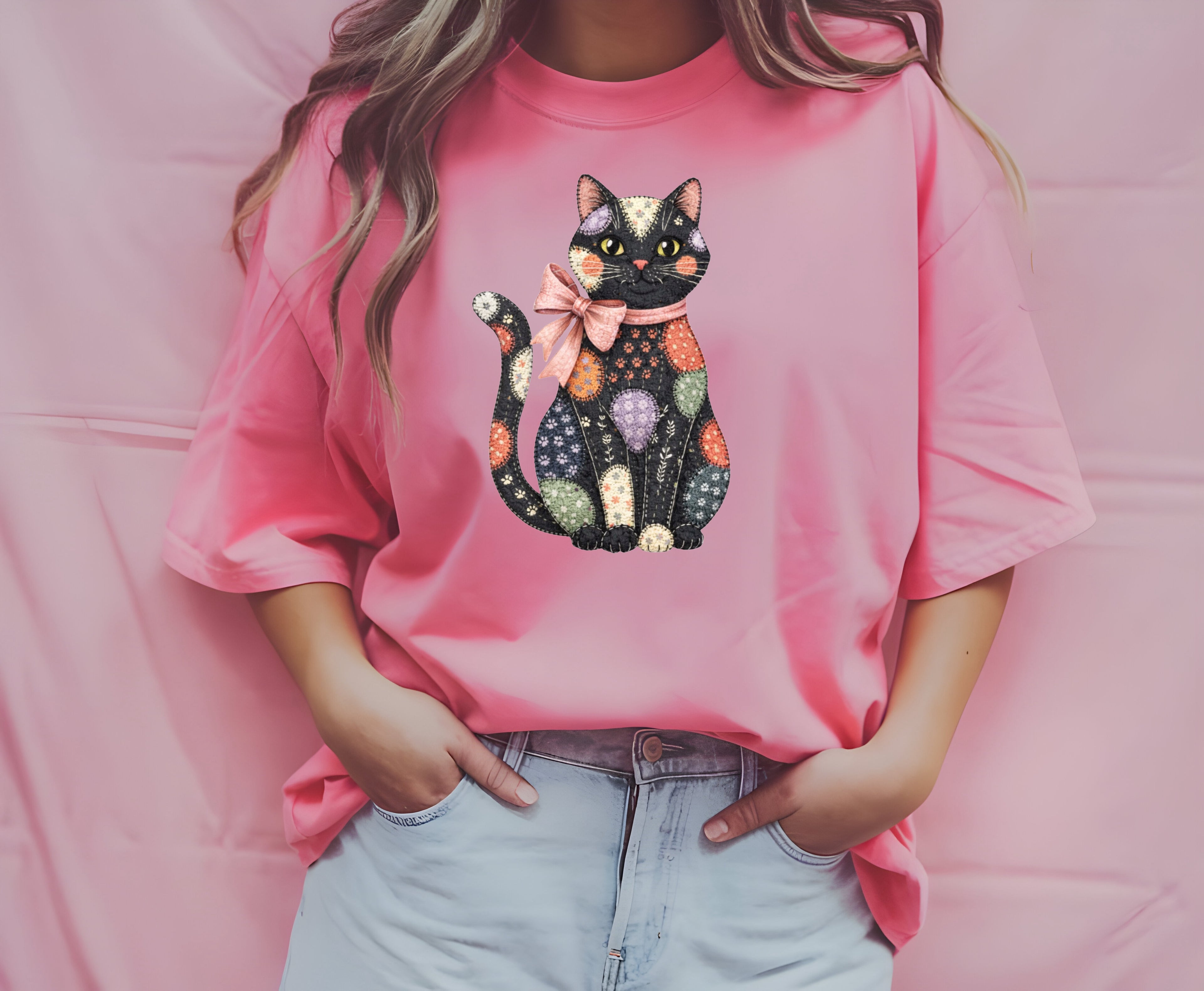 Faux Patchwork Cat T-Shirt