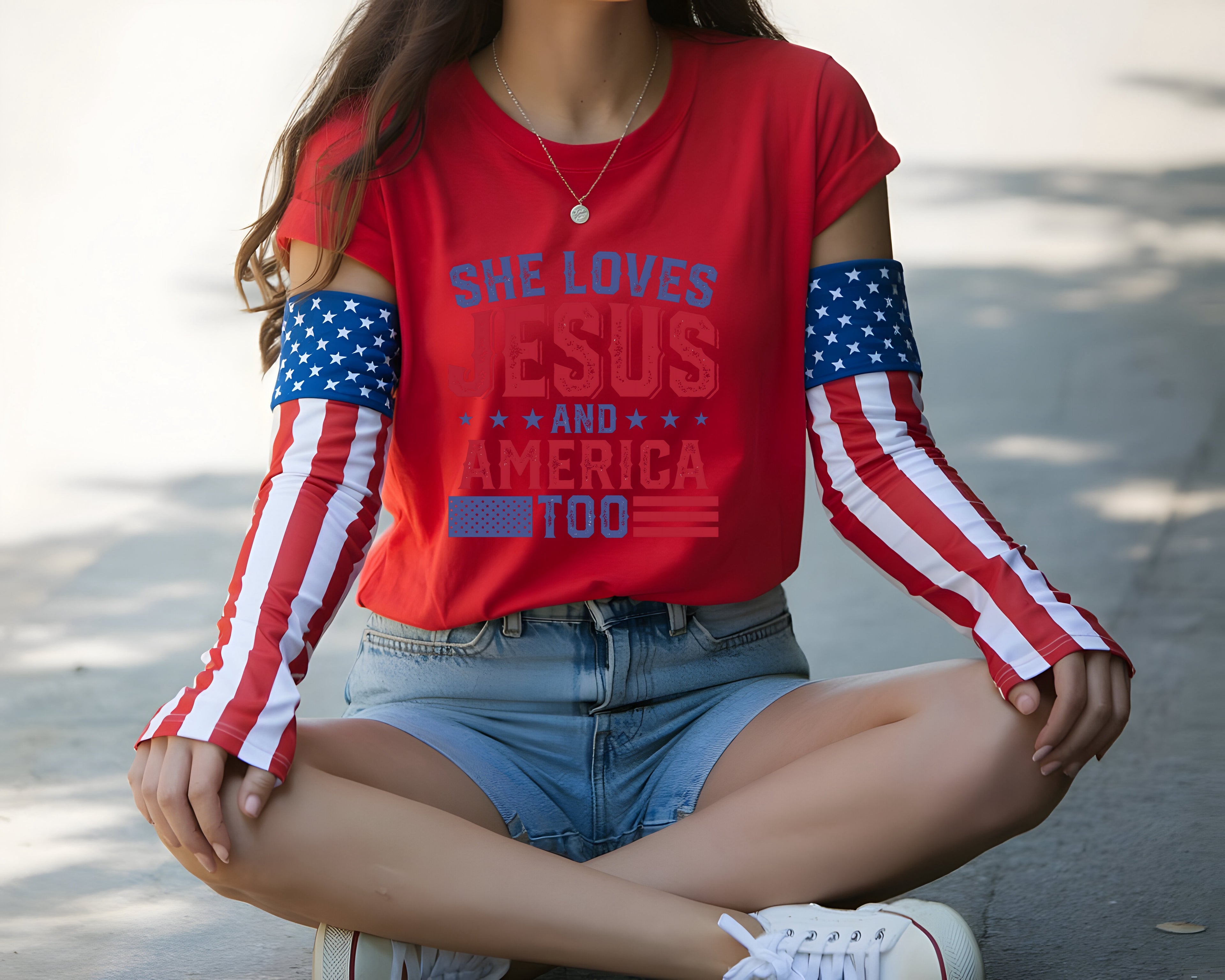 Show Off Your Faith & Patriotism: She Loves Jesus and America Too T-Shirt