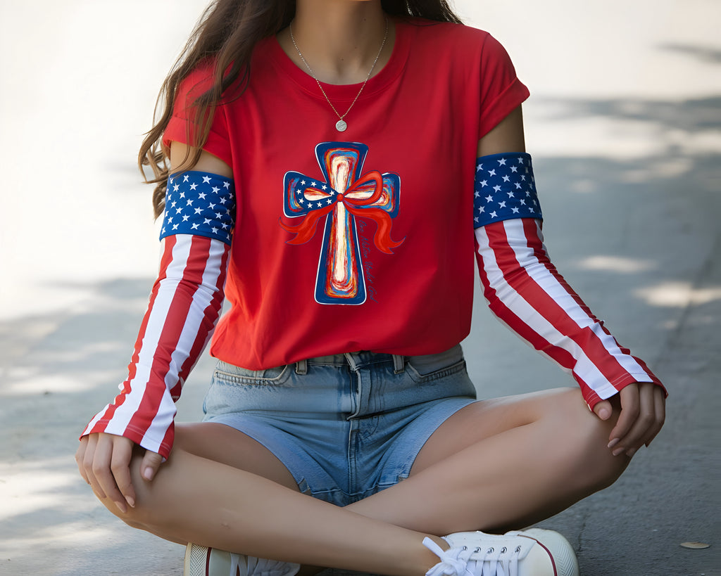 One Nation Under God | Painted Cross & Ribbon T-Shirt