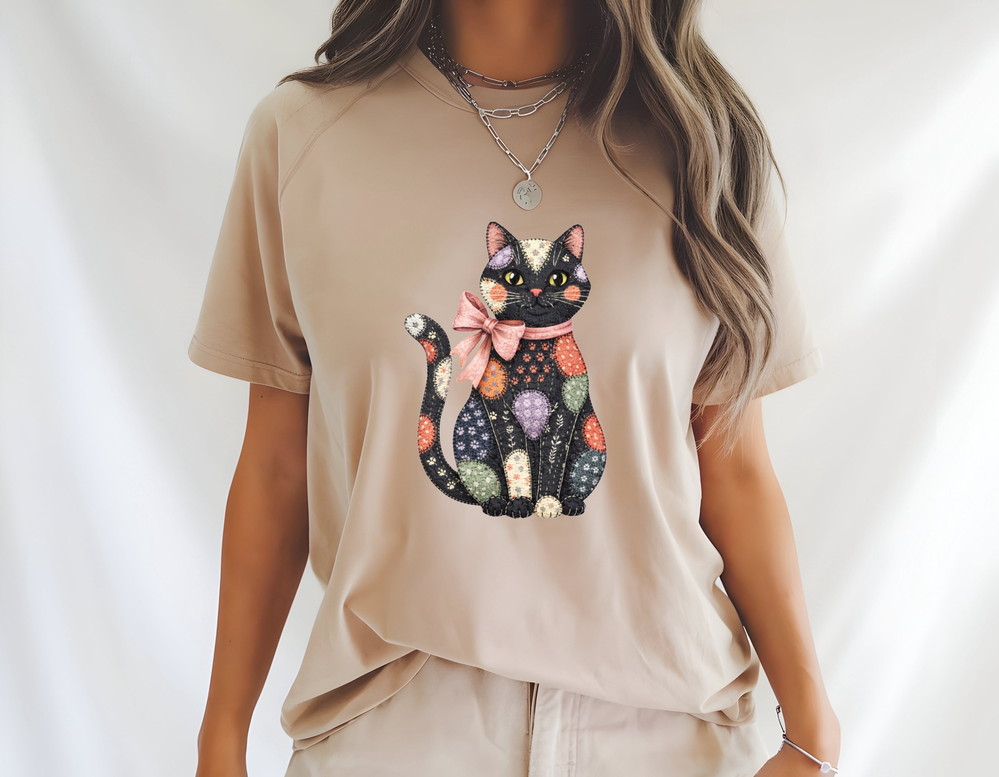 Faux Patchwork Cat T-Shirt