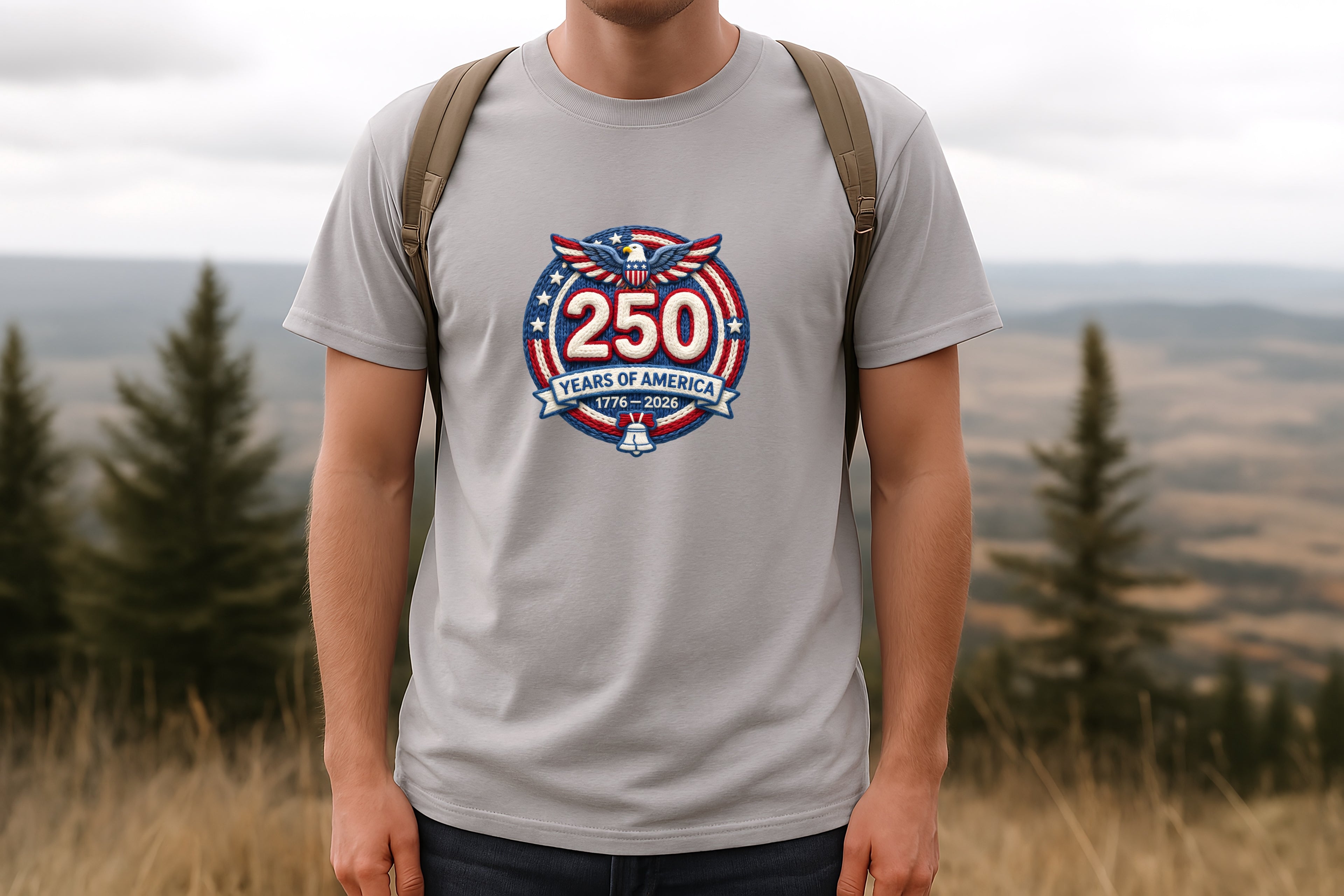 250 Years Faux Yarn T-Shirt – Patriotic Graphic Tee