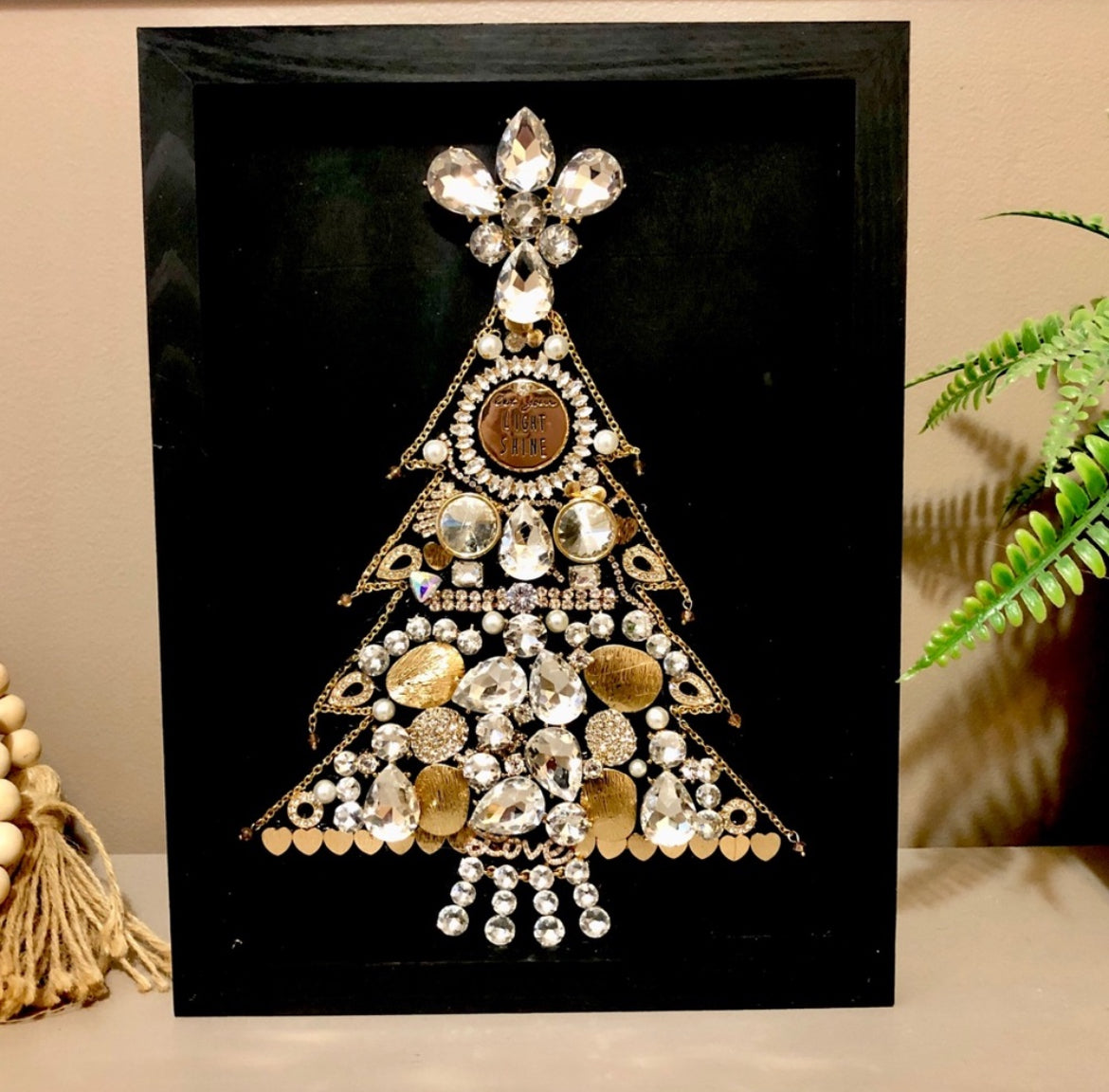 Upcycled Jeweled Christmas Tree  Wall Art