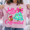 Jolly & Caffeinated Pink Christmas Holiday Coffee & Boba Sweatshirt