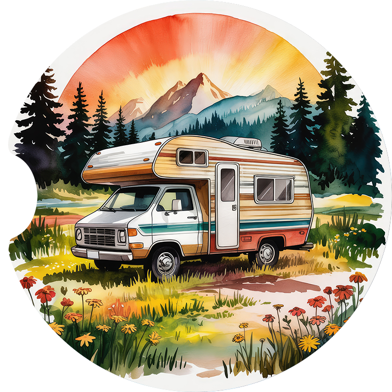Vintage Camping Car Coaster - Set of 2