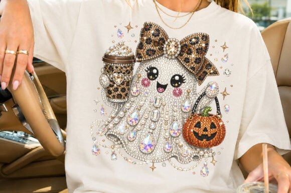 Rhinestone Glam Halloween Ghost T-Shirt