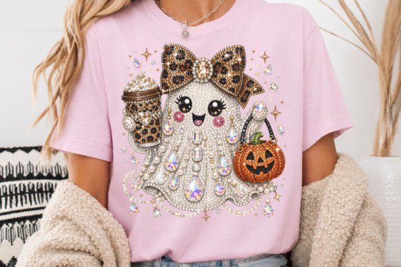 Rhinestone Glam Halloween Ghost T-Shirt
