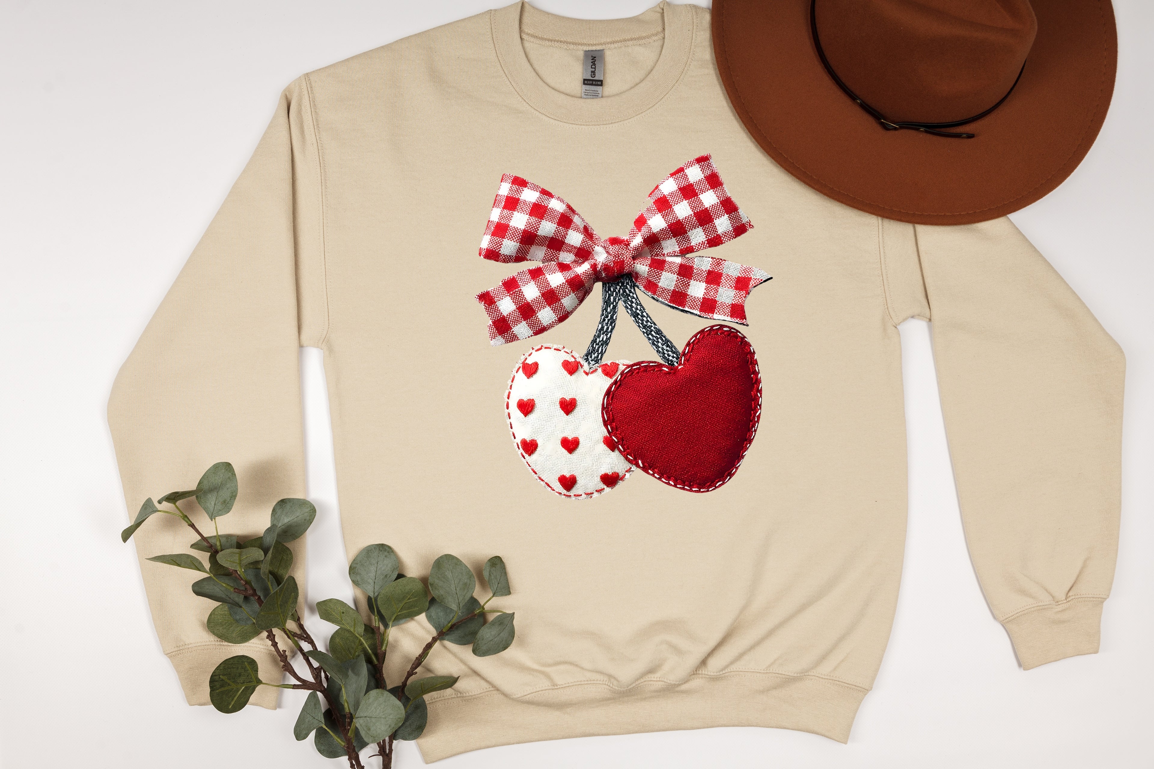 Sweetest Pick: Gingham Bow & Fabric Heart Cherries Sweatshirt