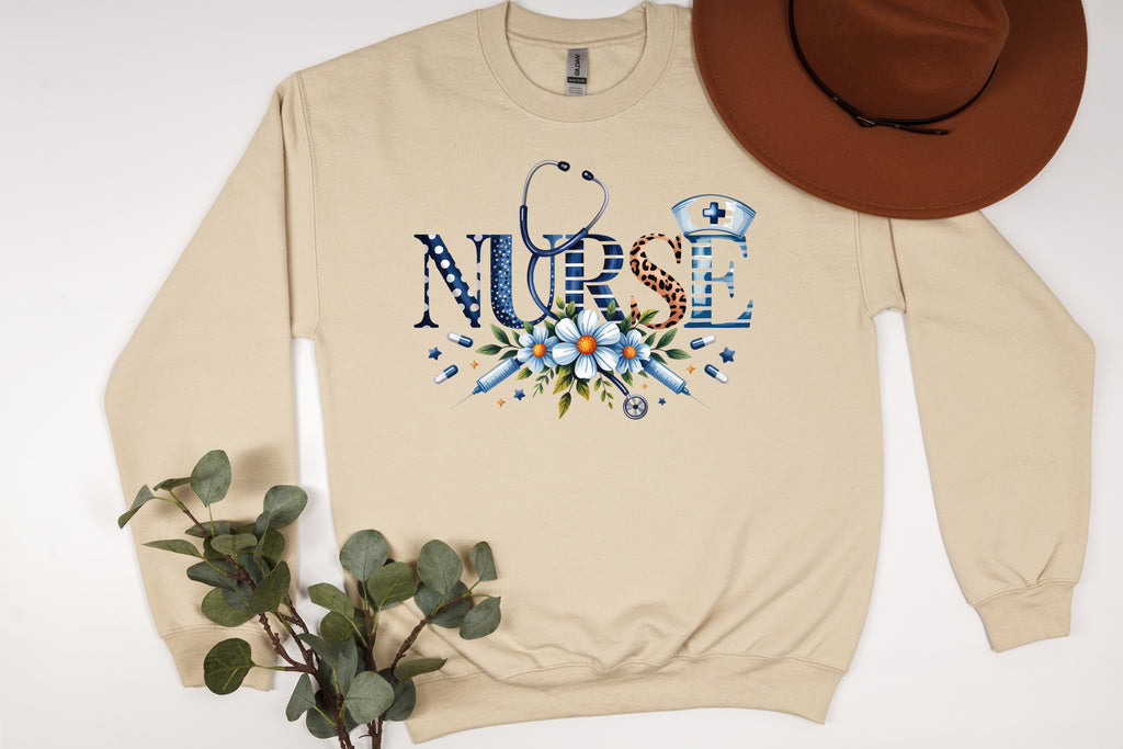 Floral Nurse Stethoscope & Leopard Print Sweatshirt