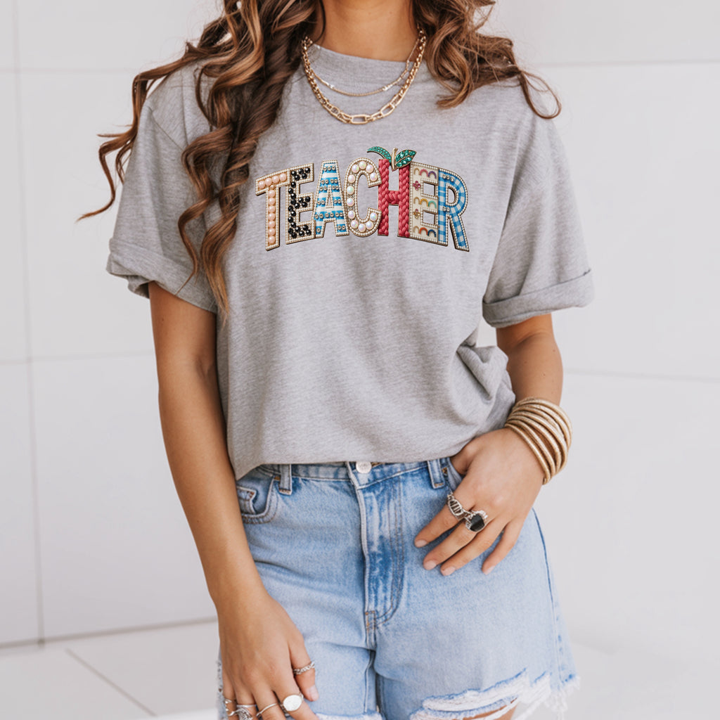 Teacher Faux Jewelry Art Tee - Educator Graphic T-Shirt