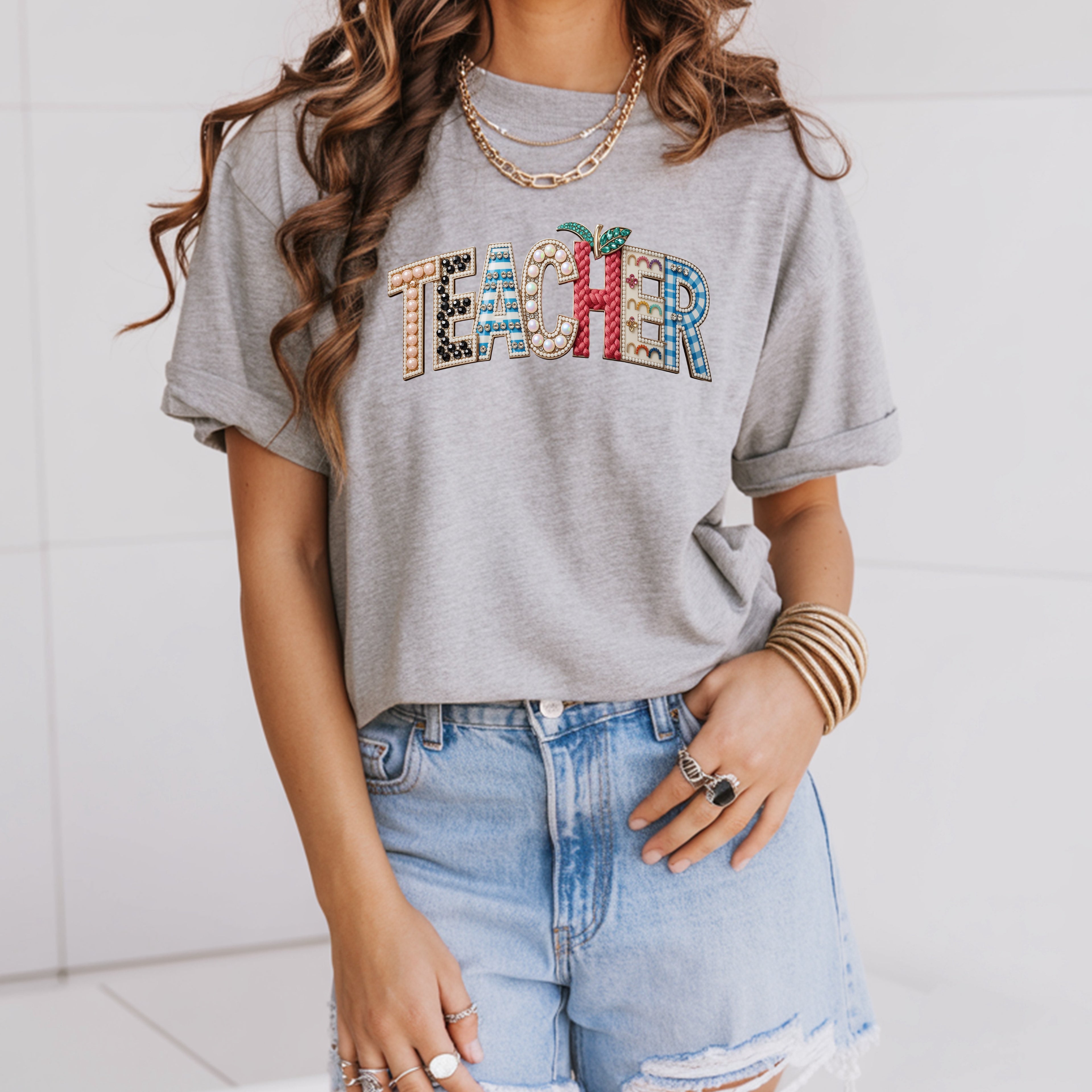 Teacher Faux Jewelry Art Tee - Educator Graphic T-Shirt