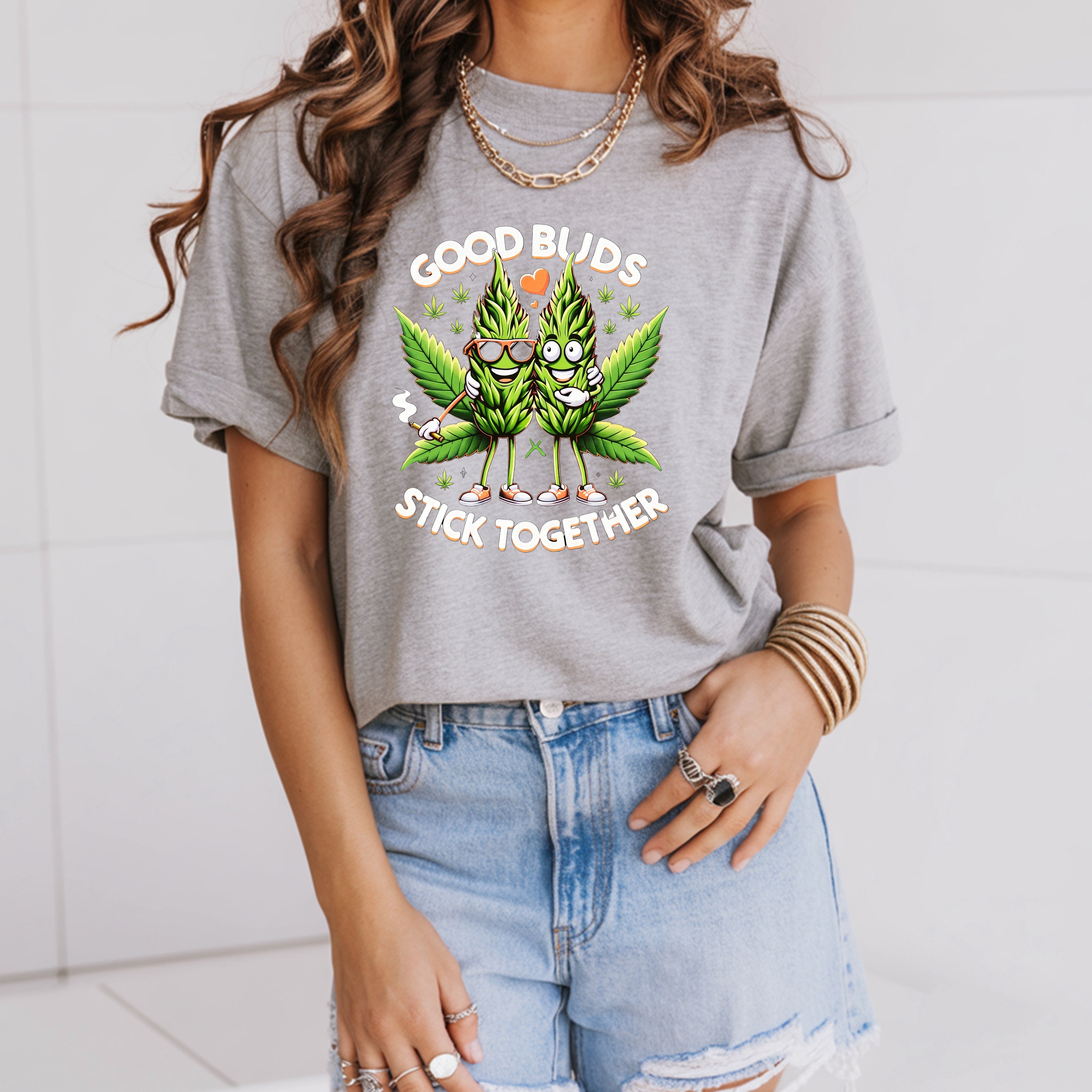 Cool Buds Stick Together T-Shirt -  Cannabis Friendship Graphic