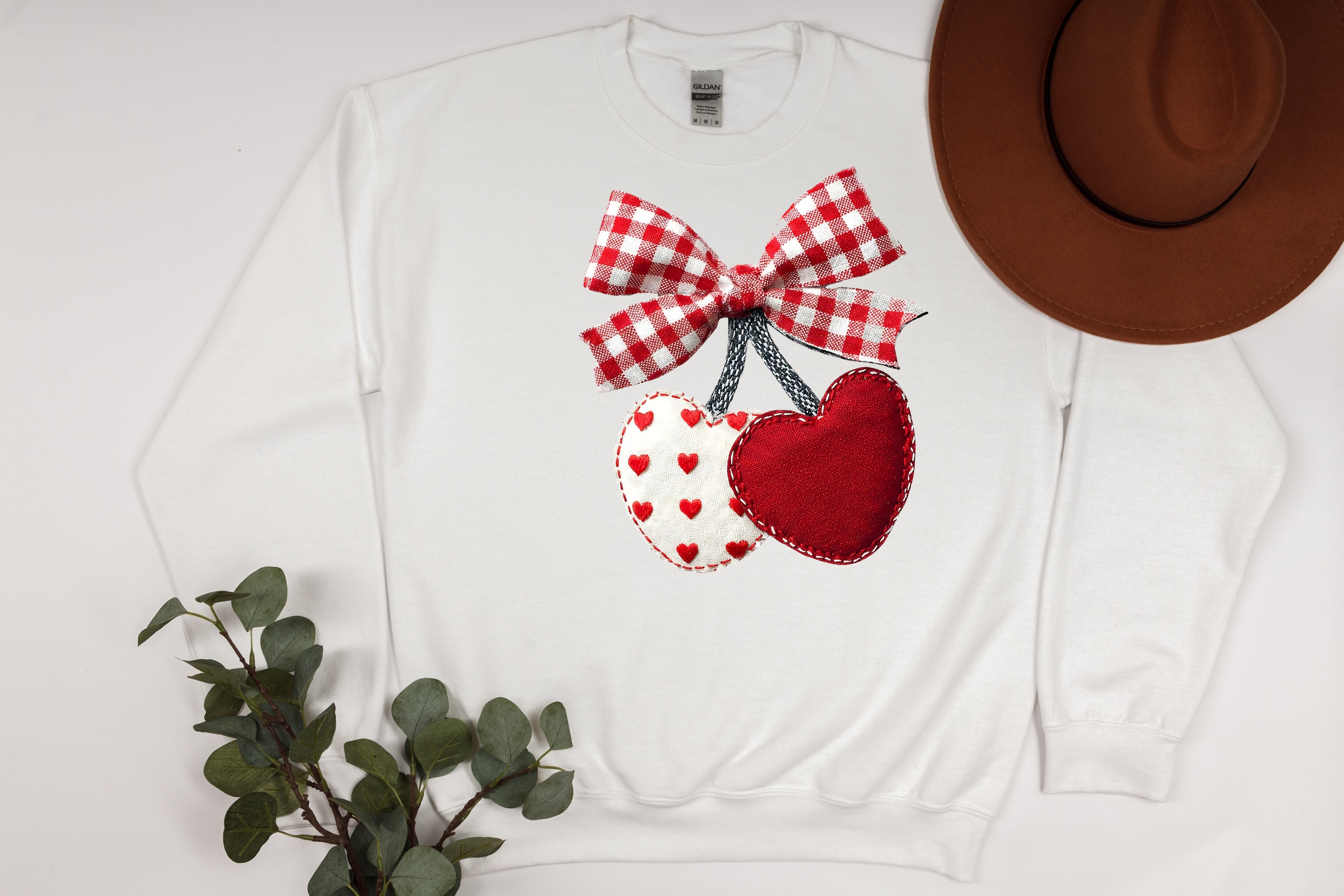 Sweetest Pick: Gingham Bow & Fabric Heart Cherries Sweatshirt