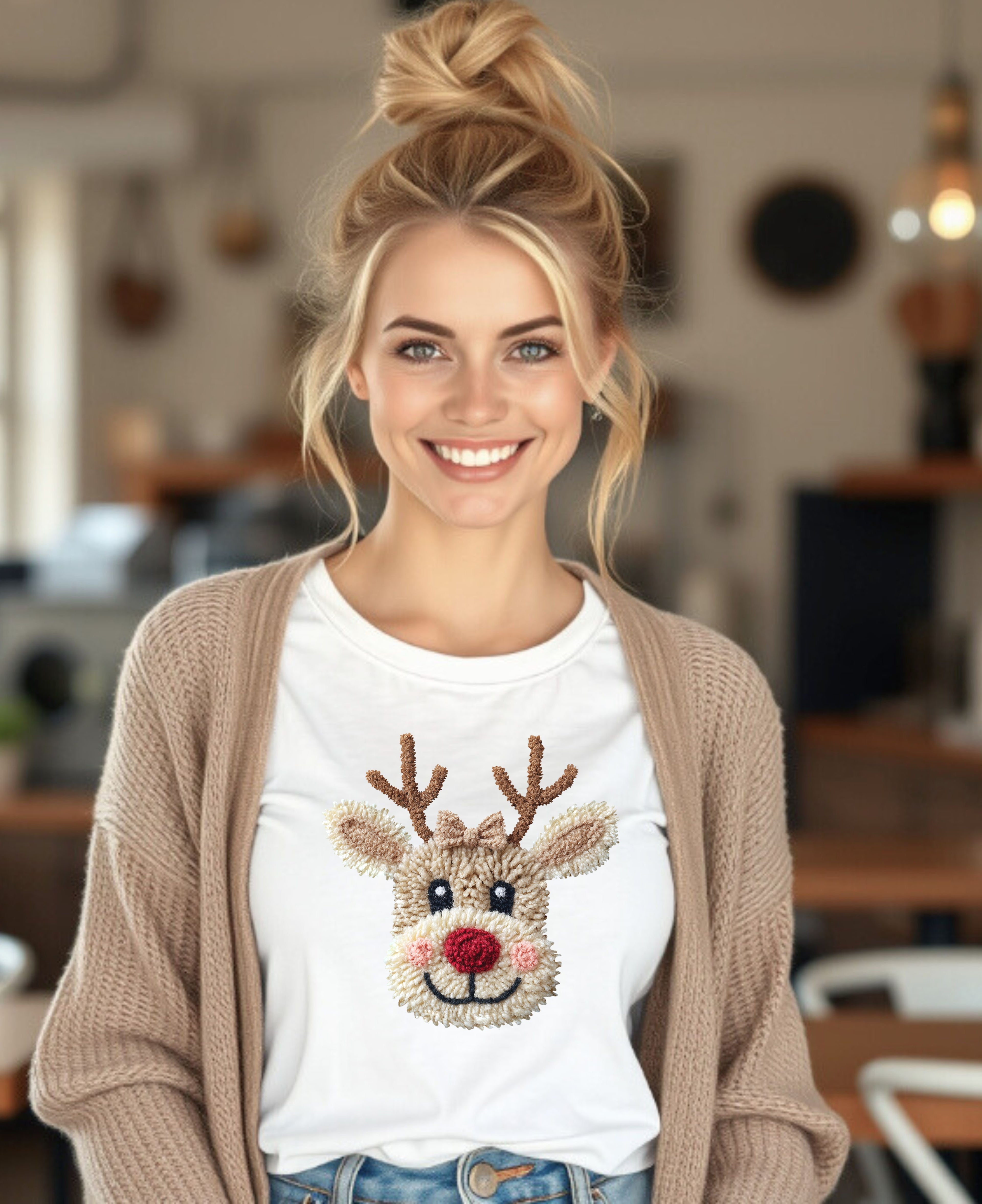 Patchwork Yarn Crochet Reindeer - T-Shirt