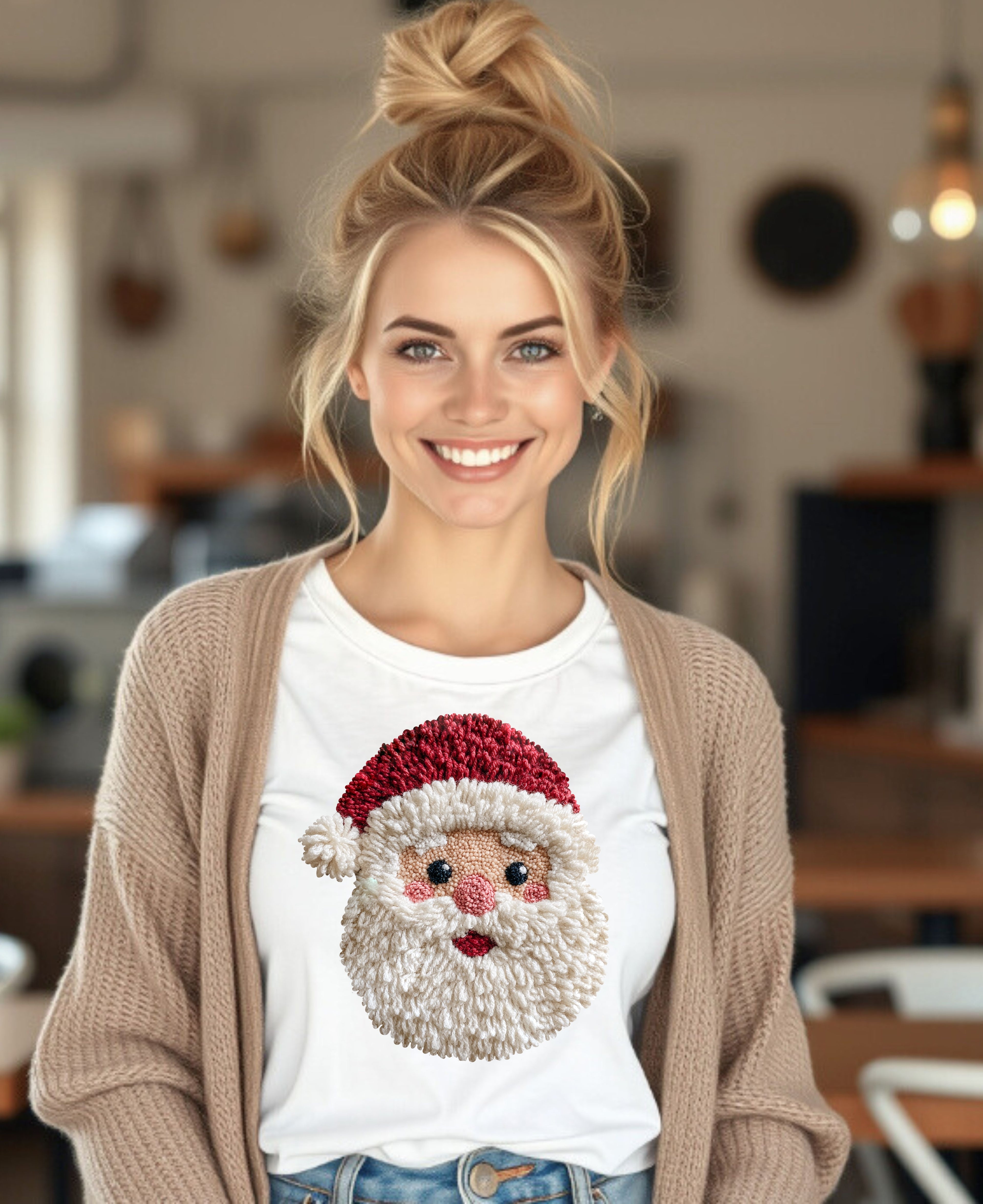 Patchwork Yarn Crochet Santa Face - T-Shirt