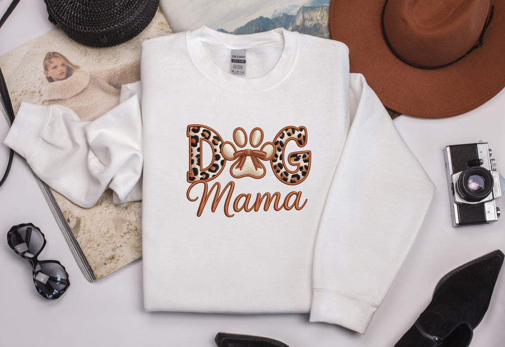 Dog Mom with Paw Faux Embroidery Sweatshirt - Pet Lover Graphic