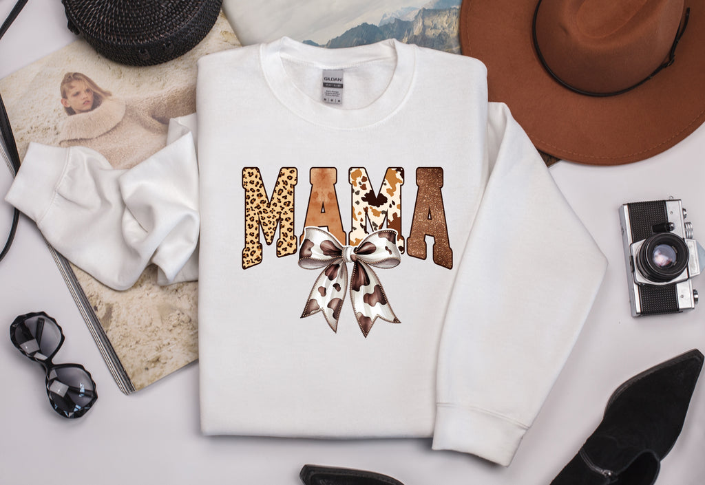 Mama Animal Print with Bow Sweatshirt - Stylish Mom Apparel
