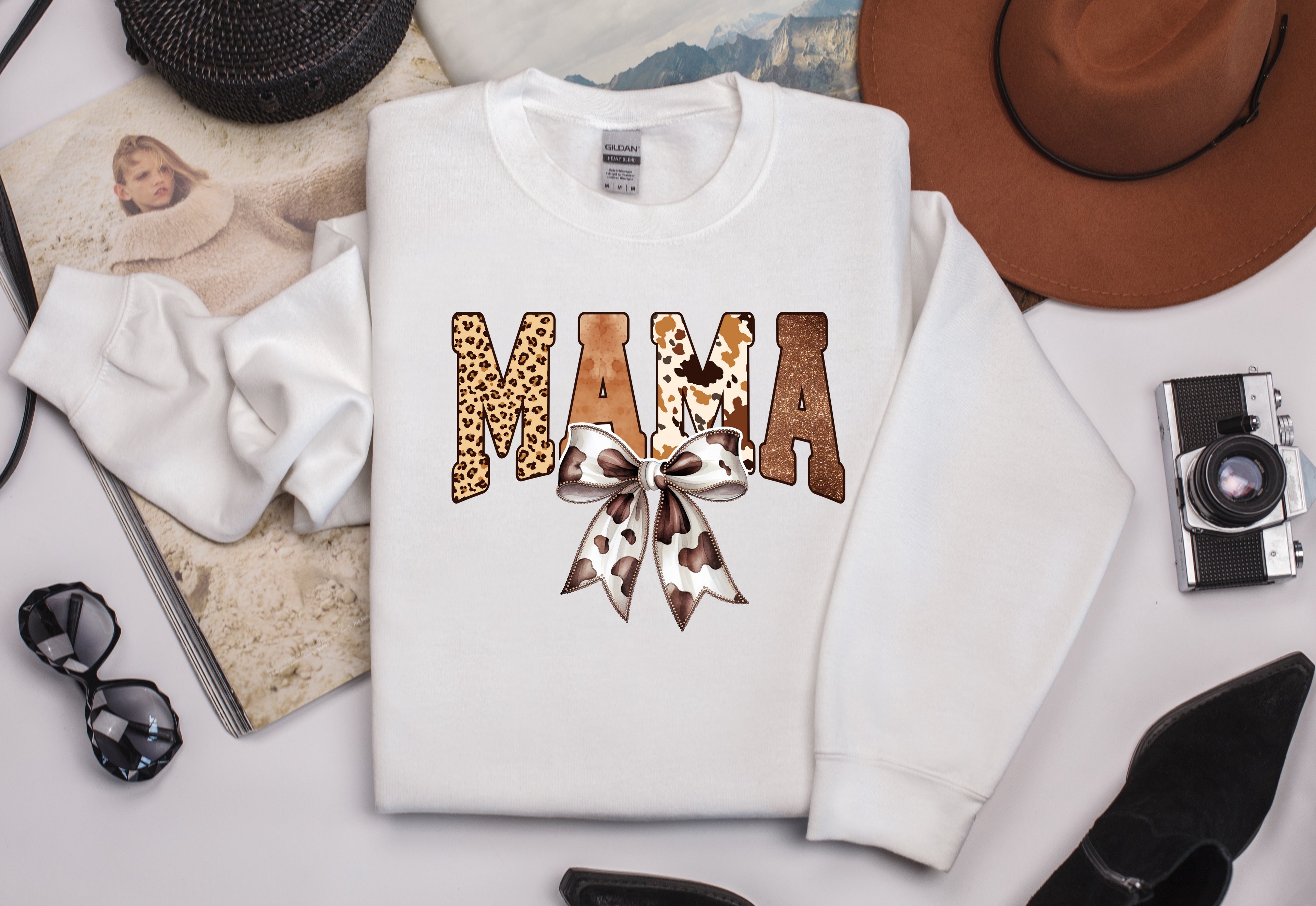 Mama Animal Print with Bow Sweatshirt - Stylish Mom Apparel