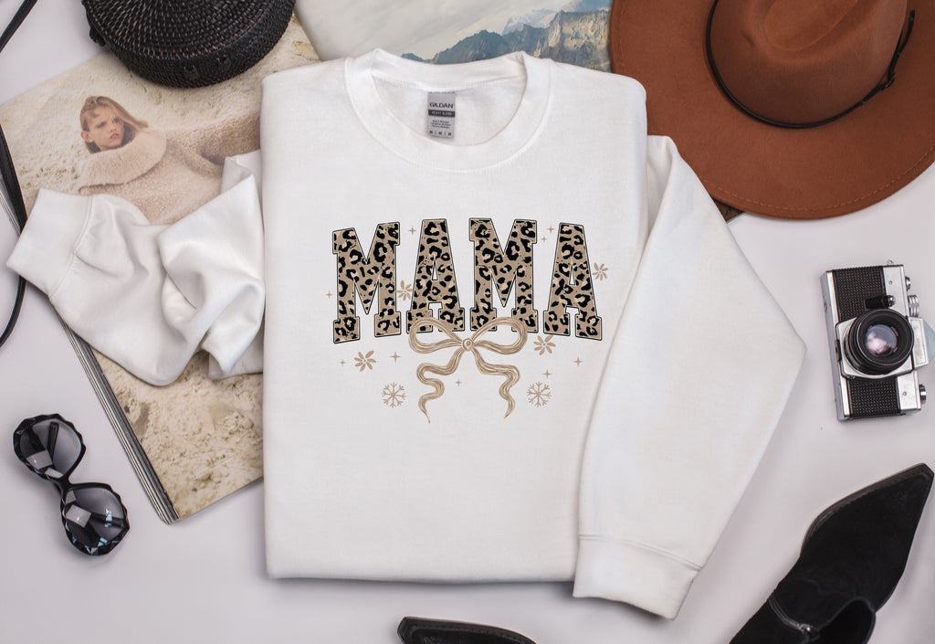 Wild & Chic: Leopard Print "MAMA" with Bow Sweatshirt