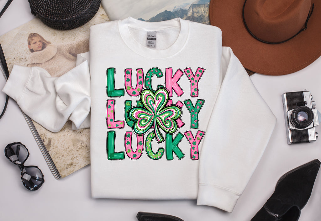 Lucky Lucky Lucky with Clover Sweatshirt - St. Patrick's Day