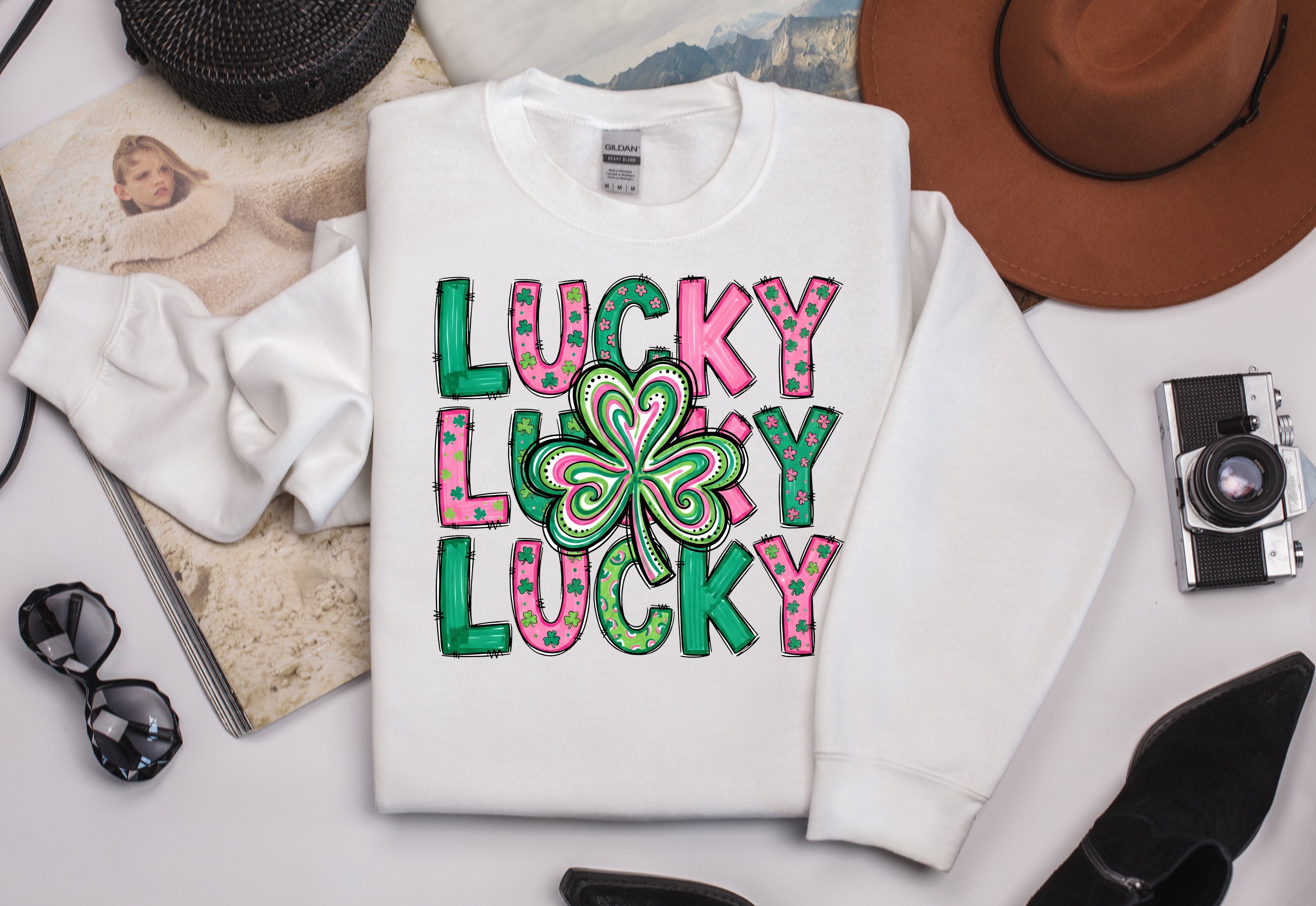 Lucky Lucky Lucky with Clover Sweatshirt - St. Patrick's Day