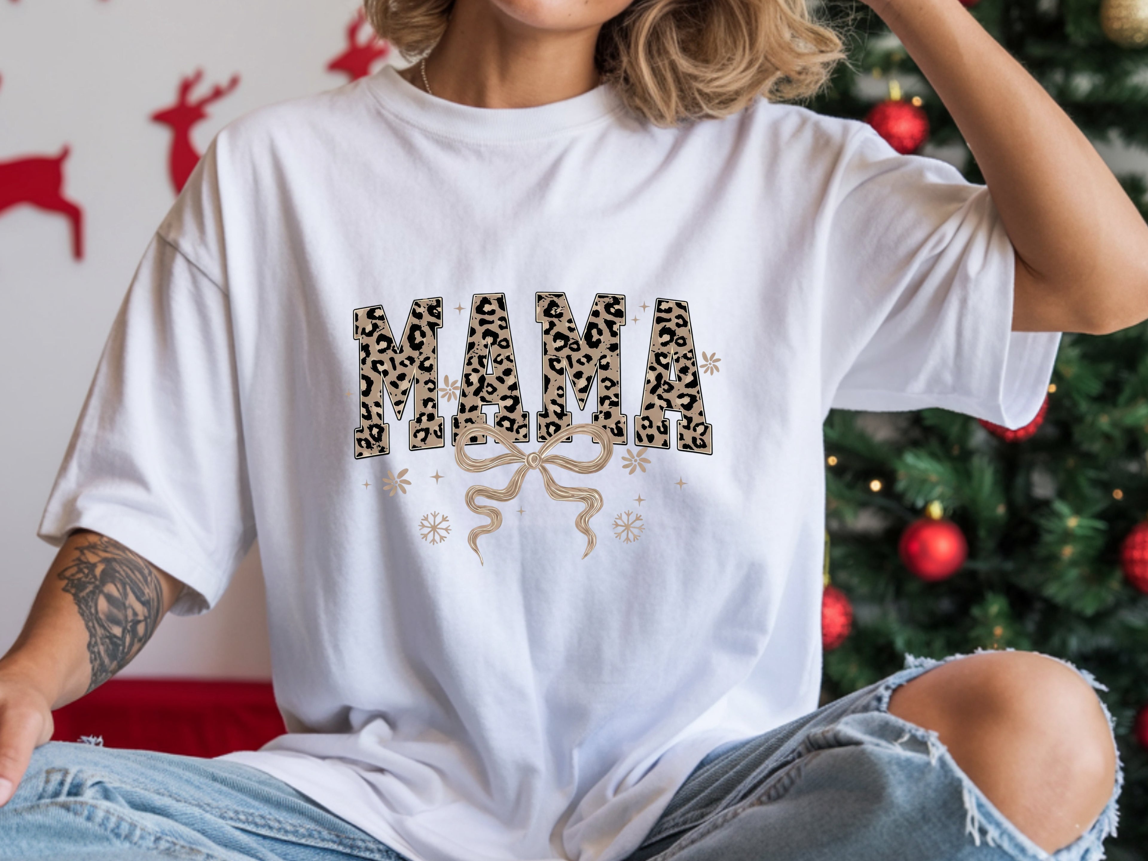 Wild & Chic: Leopard Print "MAMA" with Bow T-Shirt