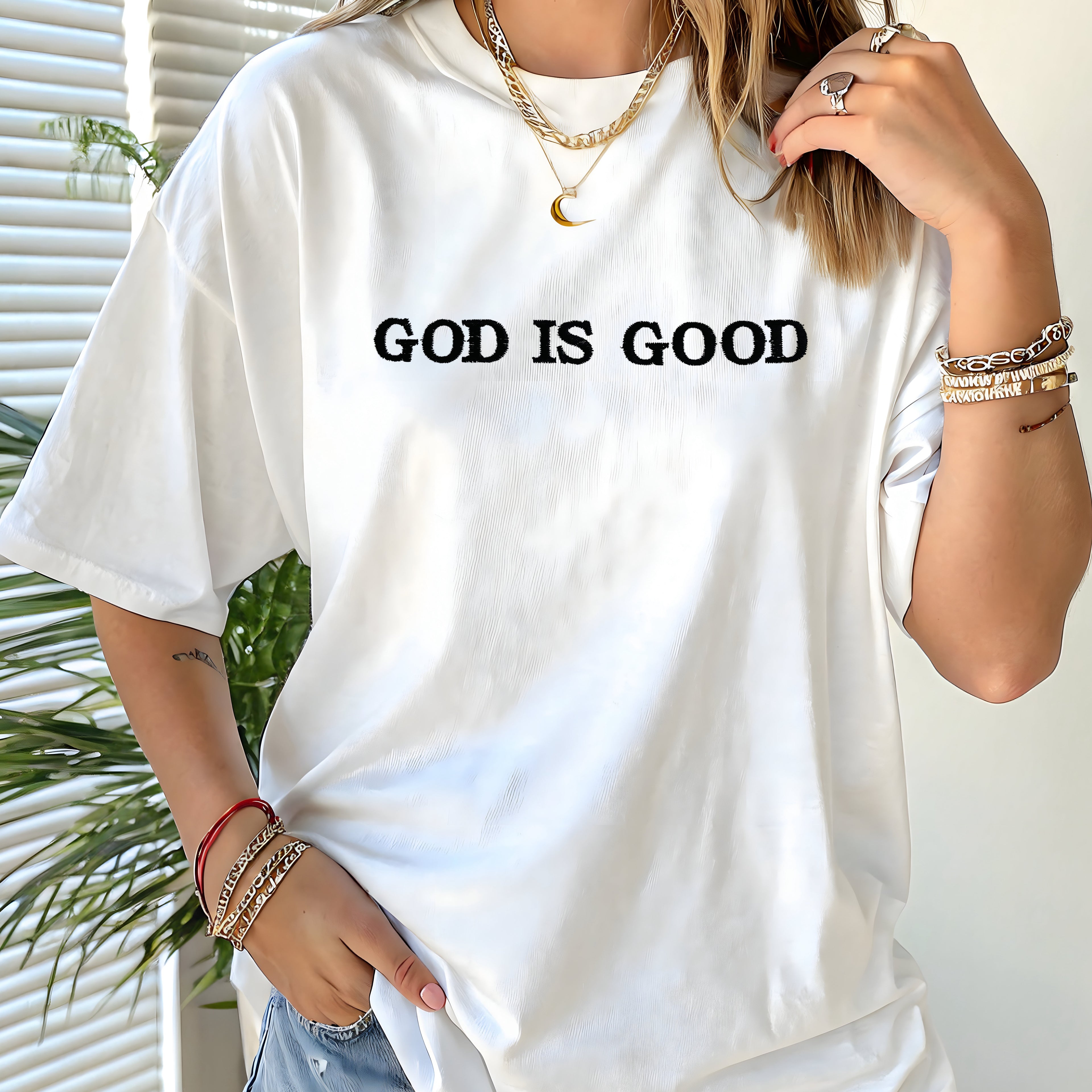 God is Good Embroidered T-Shirt