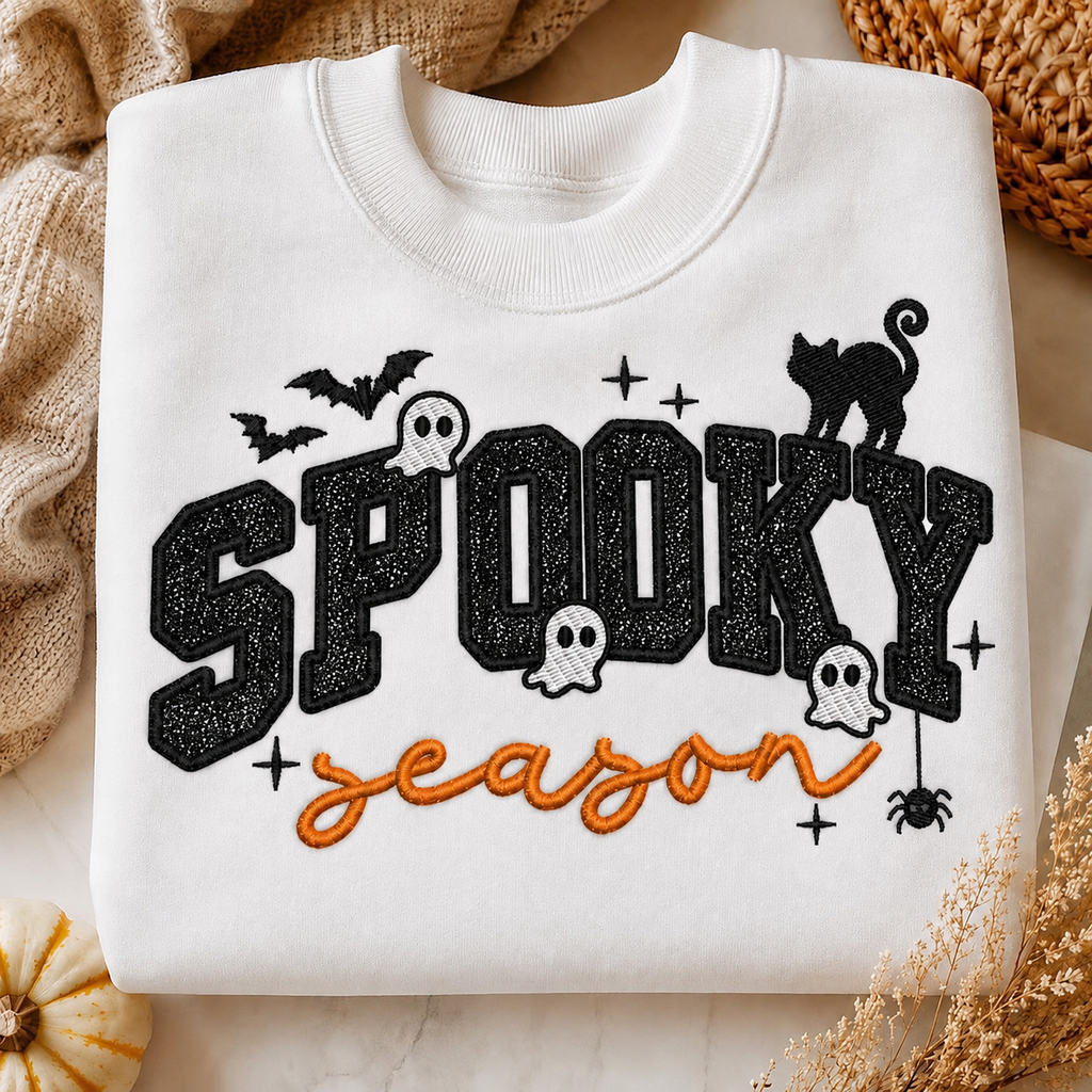 Spooky Season Applique Embroidery Designed Sweatshirt